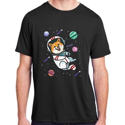 funny Astronaut Dog In Space Shiba Inu Akita Adult ChromaSoft Performance T-Shirt