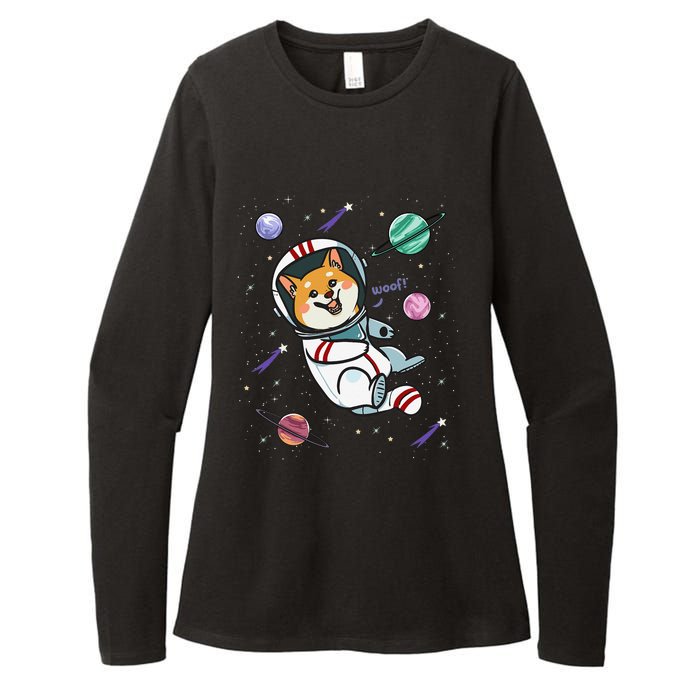 funny Astronaut Dog In Space Shiba Inu Akita Womens CVC Long Sleeve Shirt