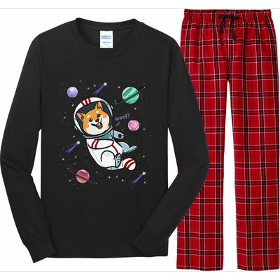 funny Astronaut Dog In Space Shiba Inu Akita Long Sleeve Pajama Set