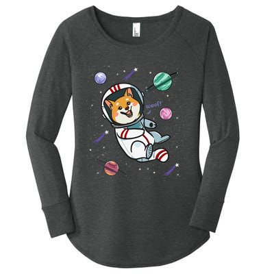 funny Astronaut Dog In Space Shiba Inu Akita Women's Perfect Tri Tunic Long Sleeve Shirt