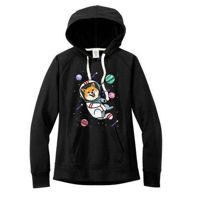 funny Astronaut Dog In Space Shiba Inu Akita Women's Fleece Hoodie