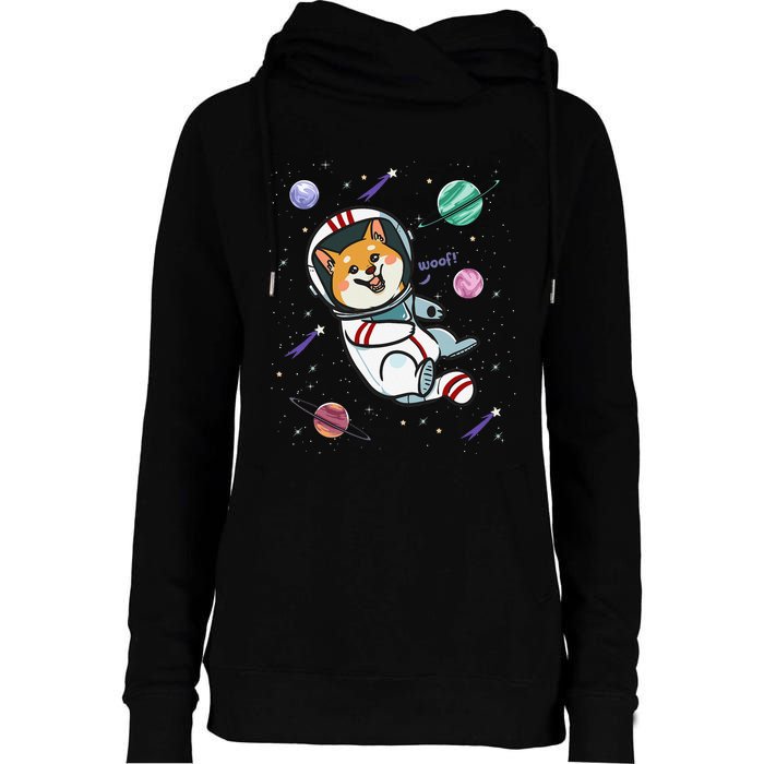 funny Astronaut Dog In Space Shiba Inu Akita Womens Funnel Neck Pullover Hood