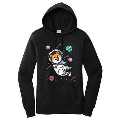 funny Astronaut Dog In Space Shiba Inu Akita Women's Pullover Hoodie