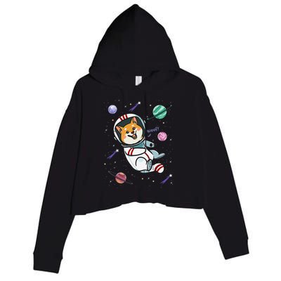 funny Astronaut Dog In Space Shiba Inu Akita Crop Fleece Hoodie