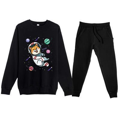 funny Astronaut Dog In Space Shiba Inu Akita Premium Crewneck Sweatsuit Set