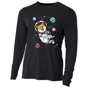 funny Astronaut Dog In Space Shiba Inu Akita Cooling Performance Long Sleeve Crew