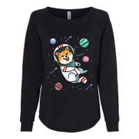 funny Astronaut Dog In Space Shiba Inu Akita Womens California Wash Sweatshirt