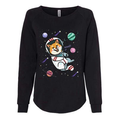 funny Astronaut Dog In Space Shiba Inu Akita Womens California Wash Sweatshirt