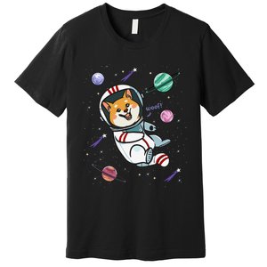 funny Astronaut Dog In Space Shiba Inu Akita Premium T-Shirt