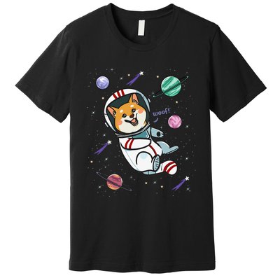 funny Astronaut Dog In Space Shiba Inu Akita Premium T-Shirt