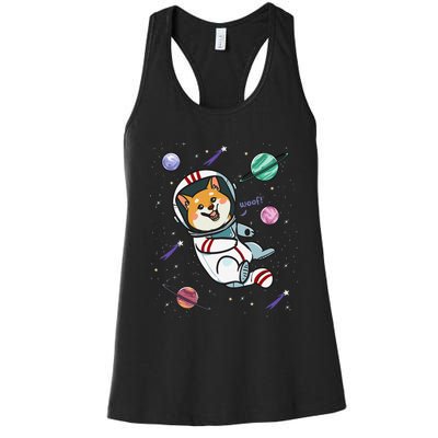 funny Astronaut Dog In Space Shiba Inu Akita Women's Racerback Tank