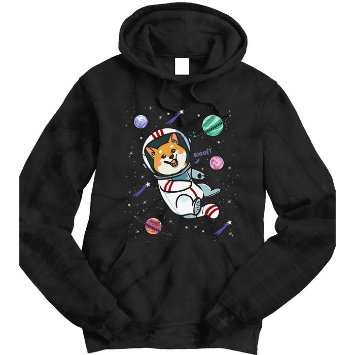 funny Astronaut Dog In Space Shiba Inu Akita Tie Dye Hoodie