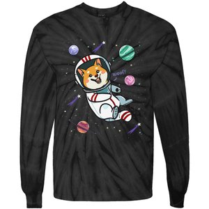 funny Astronaut Dog In Space Shiba Inu Akita Tie-Dye Long Sleeve Shirt