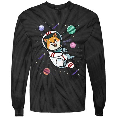 funny Astronaut Dog In Space Shiba Inu Akita Tie-Dye Long Sleeve Shirt