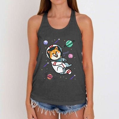 funny Astronaut Dog In Space Shiba Inu Akita Women's Knotted Racerback Tank