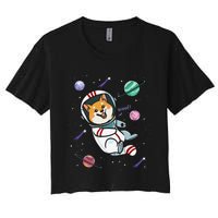 funny Astronaut Dog In Space Shiba Inu Akita Women's Crop Top Tee