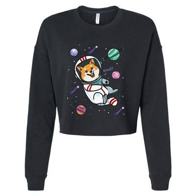 funny Astronaut Dog In Space Shiba Inu Akita Cropped Pullover Crew