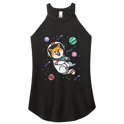 funny Astronaut Dog In Space Shiba Inu Akita Women's Perfect Tri Rocker Tank