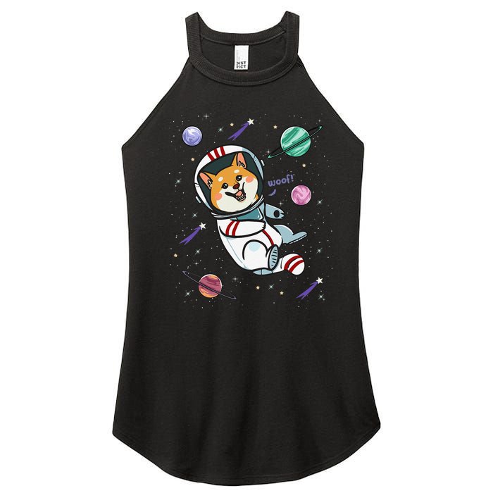 funny Astronaut Dog In Space Shiba Inu Akita Women's Perfect Tri Rocker Tank