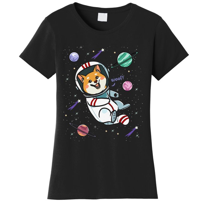 funny Astronaut Dog In Space Shiba Inu Akita Women's T-Shirt