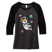 funny Astronaut Dog In Space Shiba Inu Akita Women's Tri-Blend 3/4-Sleeve Raglan Shirt