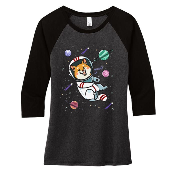 funny Astronaut Dog In Space Shiba Inu Akita Women's Tri-Blend 3/4-Sleeve Raglan Shirt