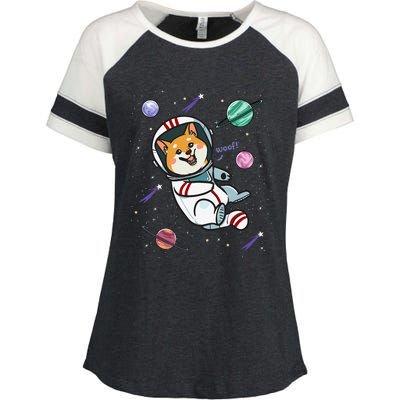 funny Astronaut Dog In Space Shiba Inu Akita Enza Ladies Jersey Colorblock Tee