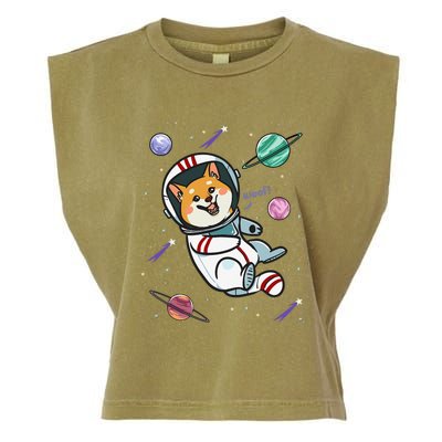 funny Astronaut Dog In Space Shiba Inu Akita Garment-Dyed Women's Muscle Tee