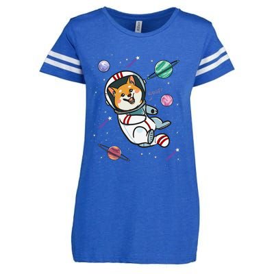 funny Astronaut Dog In Space Shiba Inu Akita Enza Ladies Jersey Football T-Shirt