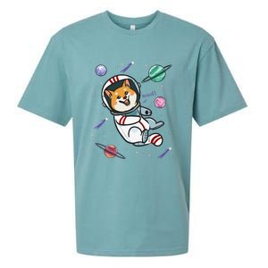 funny Astronaut Dog In Space Shiba Inu Akita Sueded Cloud Jersey T-Shirt