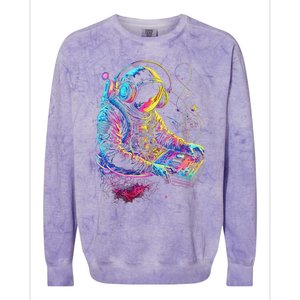 Funky Astronaut Dj In Space Edm Graphic Colorblast Crewneck Sweatshirt