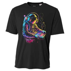 Funky Astronaut Dj In Space Edm Graphic Cooling Performance Crew T-Shirt