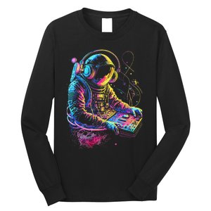 Funky Astronaut Dj In Space Edm Graphic Long Sleeve Shirt