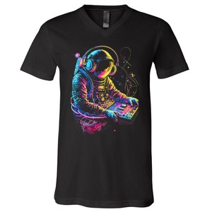 Funky Astronaut Dj In Space Edm Graphic V-Neck T-Shirt