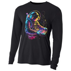 Funky Astronaut Dj In Space Edm Graphic Cooling Performance Long Sleeve Crew