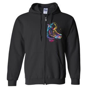 Funky Astronaut Dj In Space Edm Graphic Full Zip Hoodie