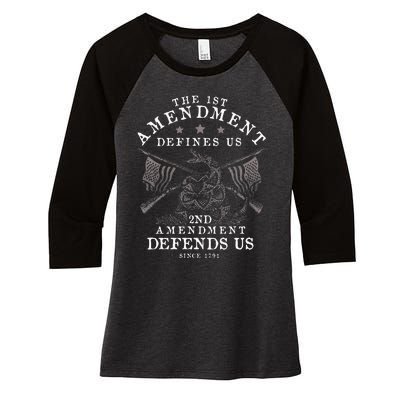 First Amendment Defines Us The Second Defends Us Gun Women's Tri-Blend 3/4-Sleeve Raglan Shirt