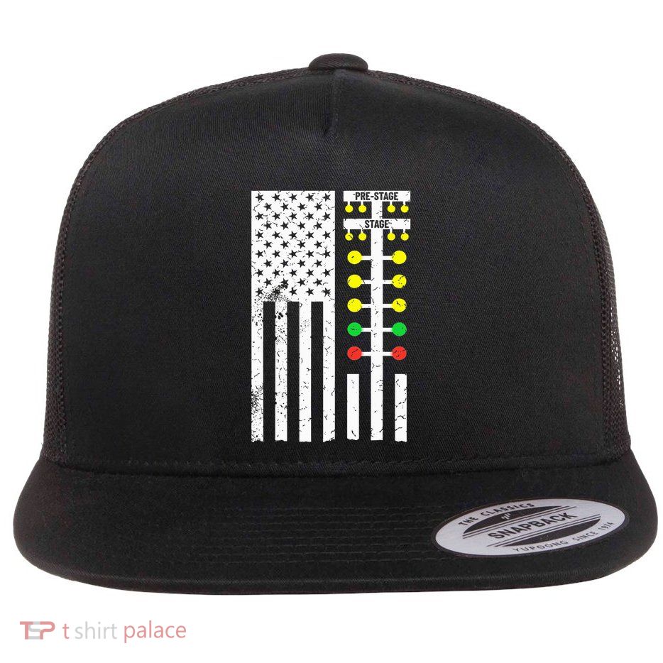 Flag American Drag Race Track Strip Light Tree Flat Bill Trucker Hat