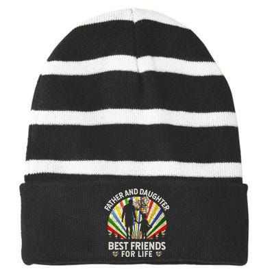 Father And Daughter Best Friends For Life Autism Awareness Striped Beanie with Solid Band