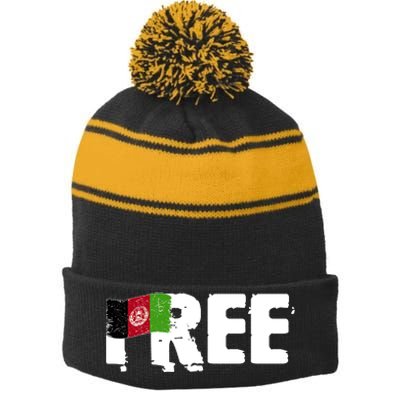 Free Afghanistan Distressed Flag Stripe Pom Pom Beanie