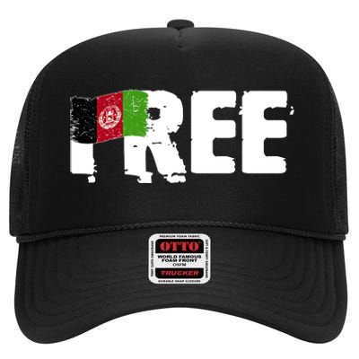 Free Afghanistan Distressed Flag High Crown Mesh Back Trucker Hat