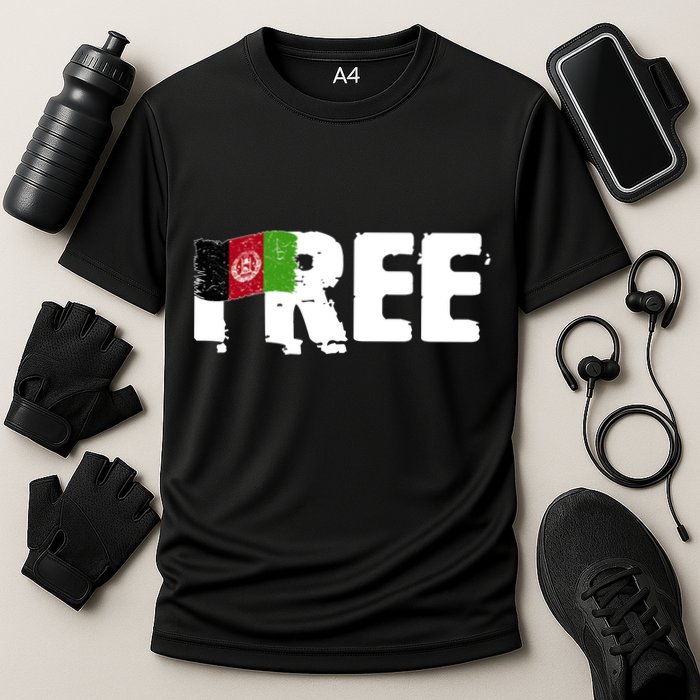 Free Afghanistan Distressed Flag Cooling Performance Crew T-Shirt