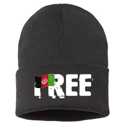 Free Afghanistan Distressed Flag Sustainable Knit Beanie