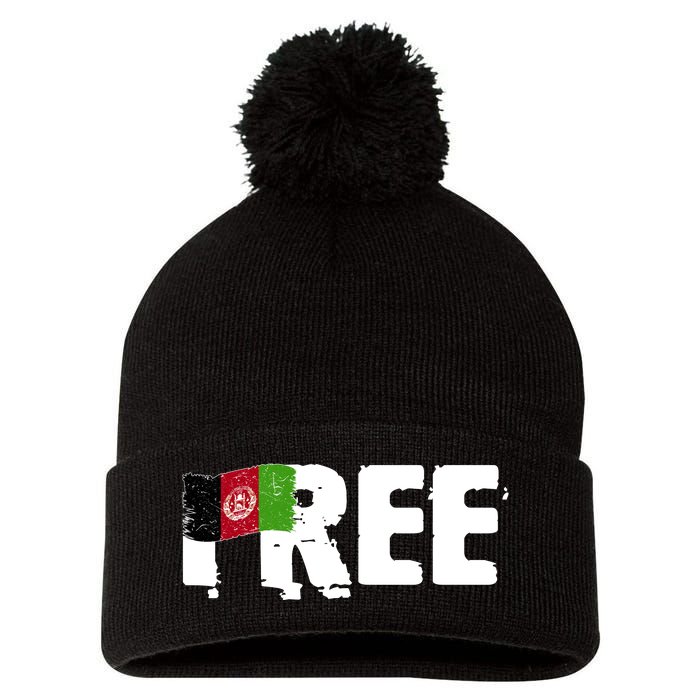 Free Afghanistan Distressed Flag Pom Pom 12in Knit Beanie