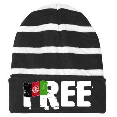 Free Afghanistan Distressed Flag Striped Beanie with Solid Band