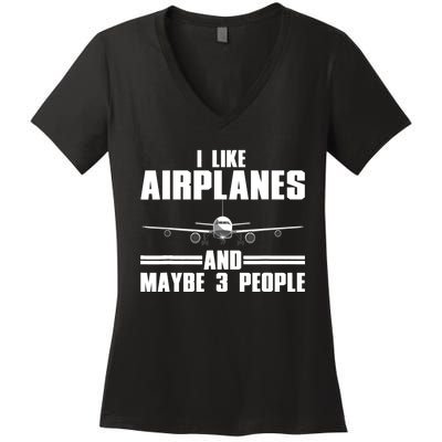 Funny Airplane Design For Aviation Aviator Pilot Women's V-Neck T-Shirt