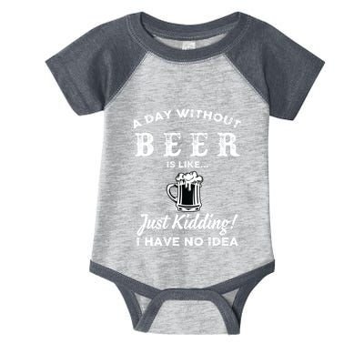 Funny A Day Without Beer Is Like Just Kidding I Have No Idea Gift Infant Baby Jersey Bodysuit