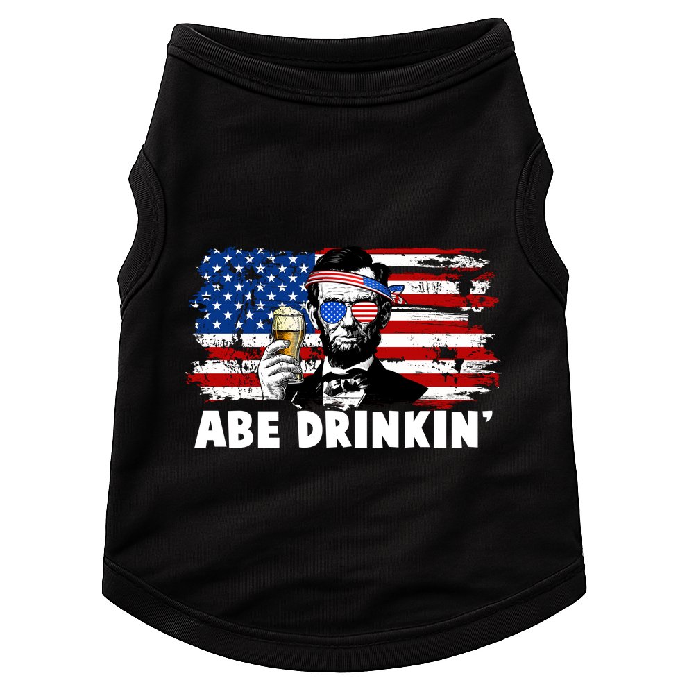 Funny Abe Drinkin USA American Flag Doggie Tank