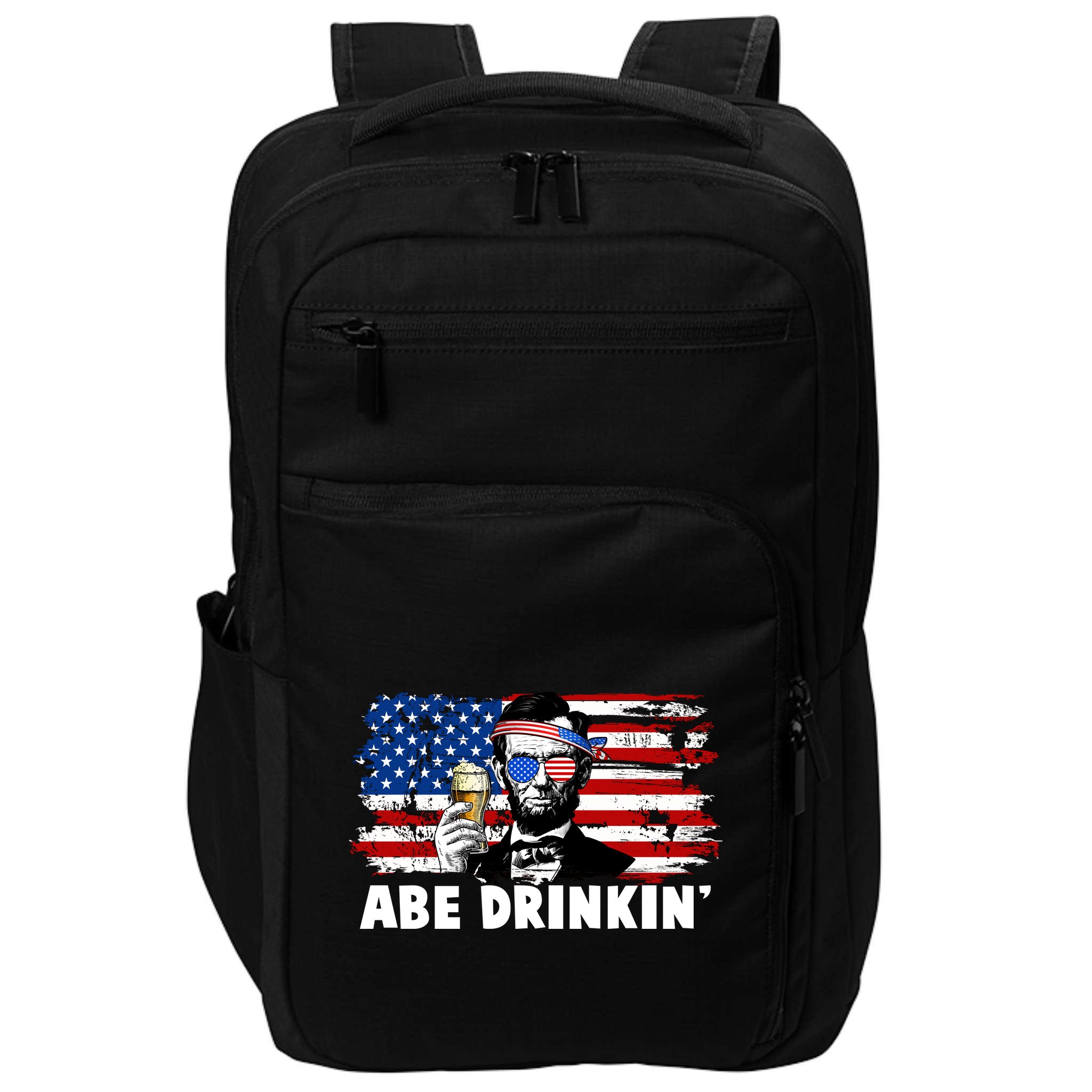 Funny Abe Drinkin USA American Flag Impact Tech Backpack