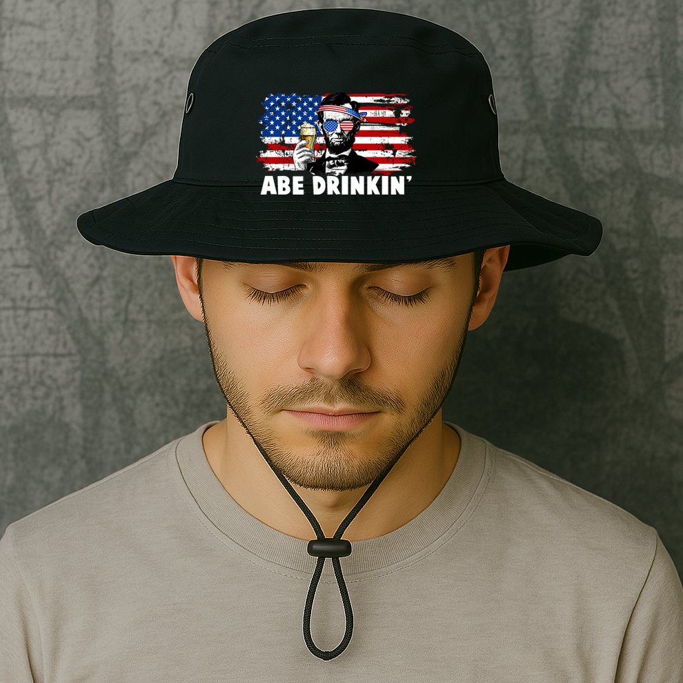 Funny Abe Drinkin USA American Flag Bucket Hat